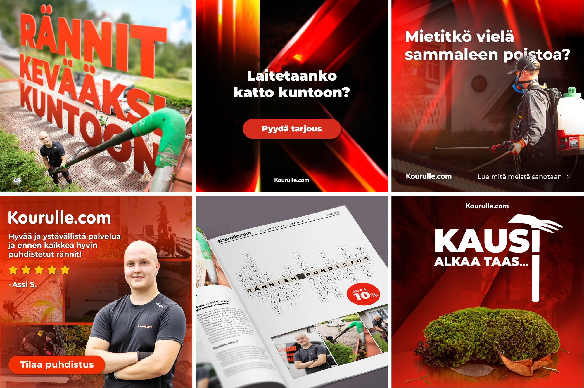 Kourulle.com-markkinointimateriaalia neliömuodossa