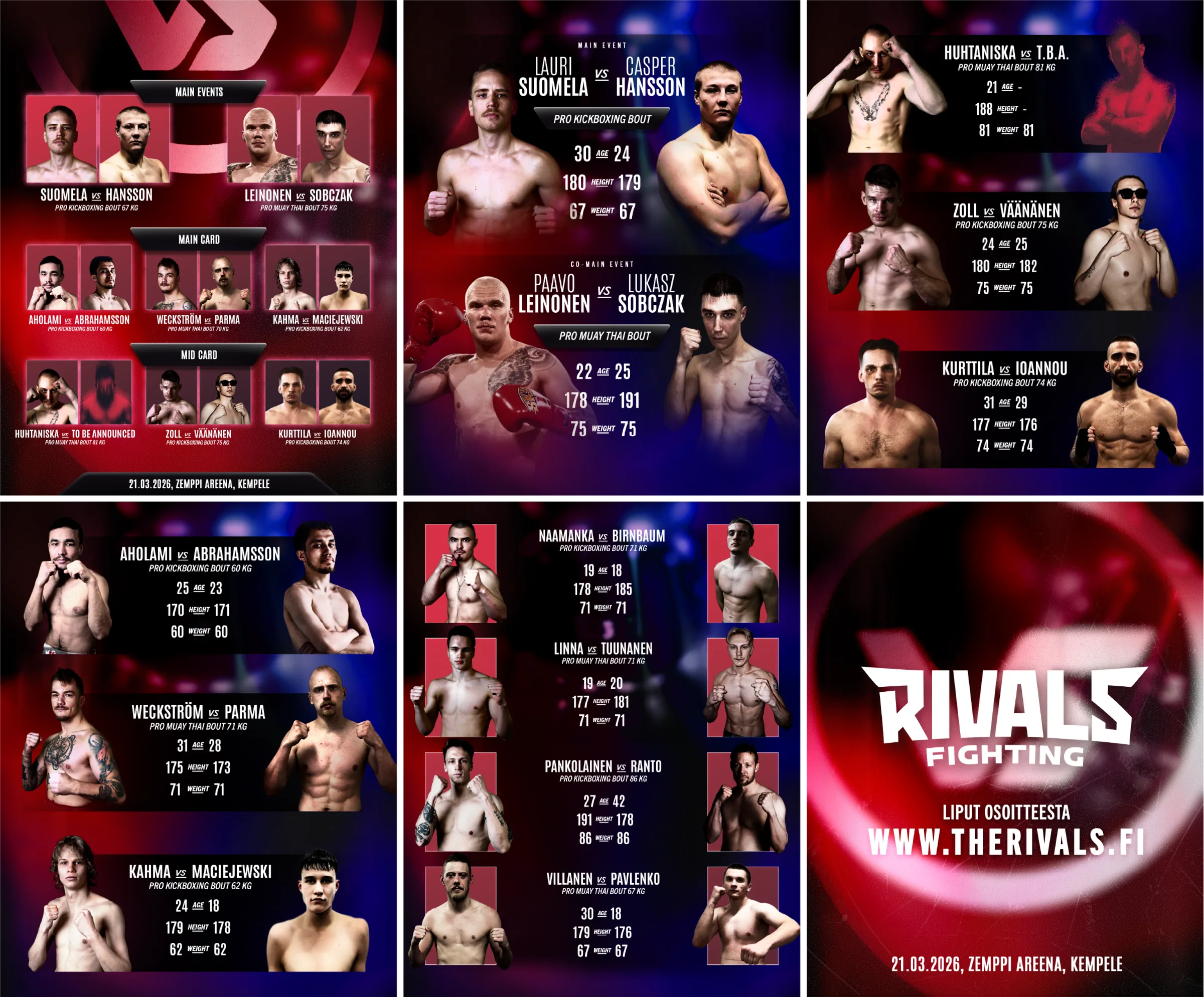 The Rivals Fighting -tapahtuman ottelukortit someen